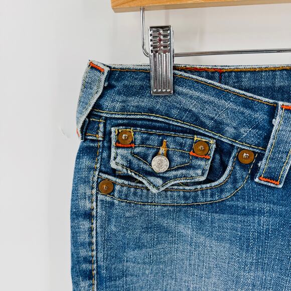 True Religion Women’s Jeans Size 28 Blue Straight Leg Low Rise Distressed Denim - Picture 6 of 9